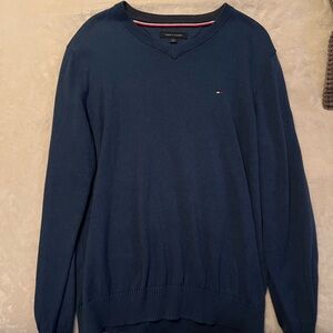 Tommy Hilfiger Blue V-Neck Sweater with Ribbed Details